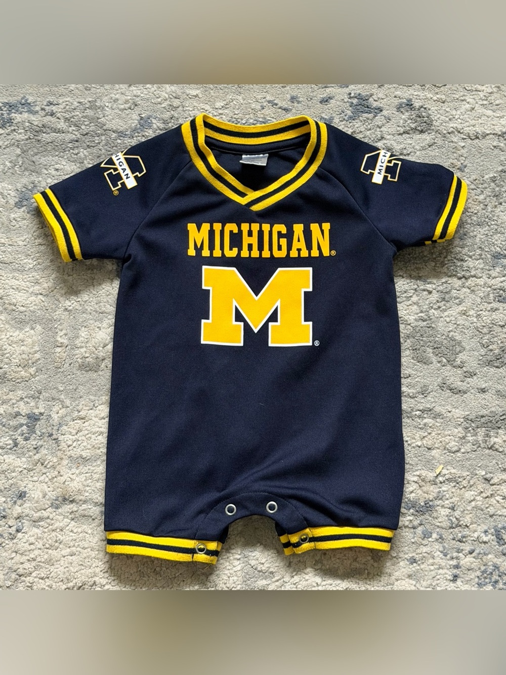 University of Michigan Wolverines Baby Romper Navy Maize Football One Piece